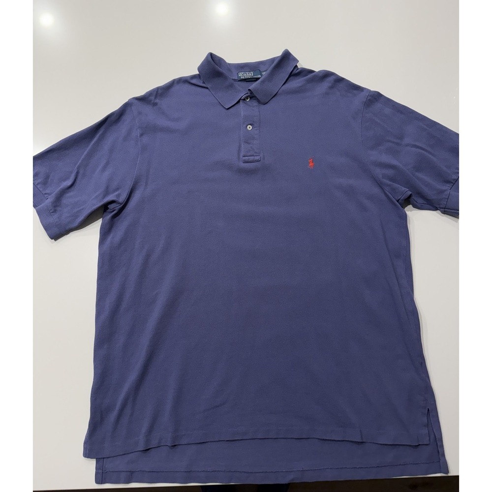 Polo Ralph Lauren Iconic Mesh Polo Shirt 2XLT Blue Cotton Red Logo